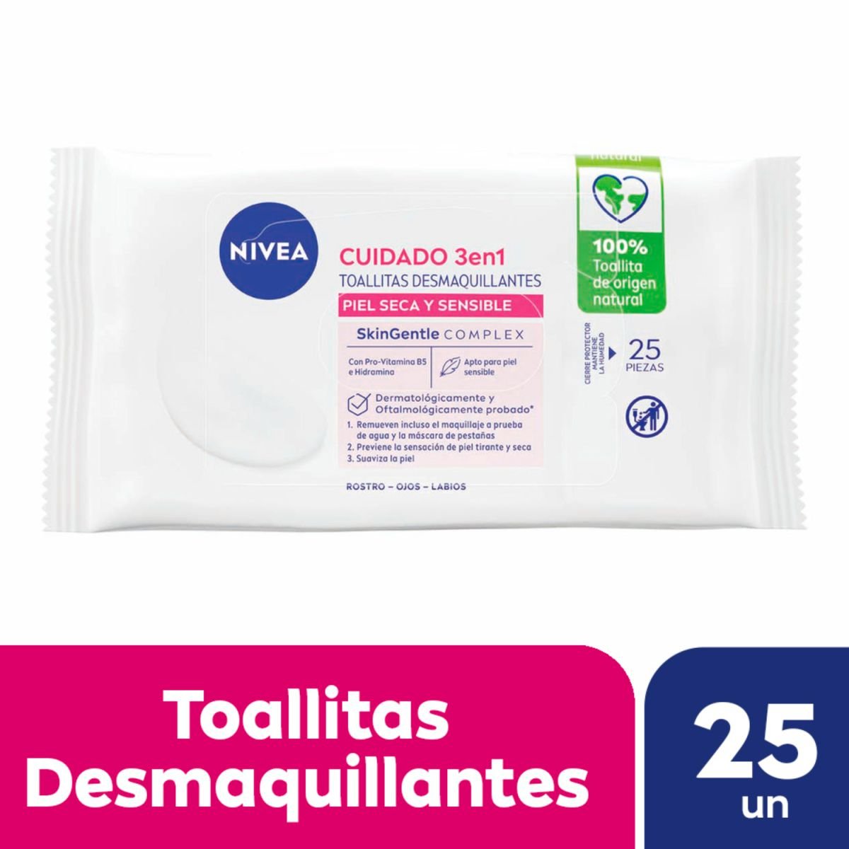 6310541 Nivea Toallitas desmaquillantes 3 en 1 Piel Seca X 25 UNID. - Imagen de 1