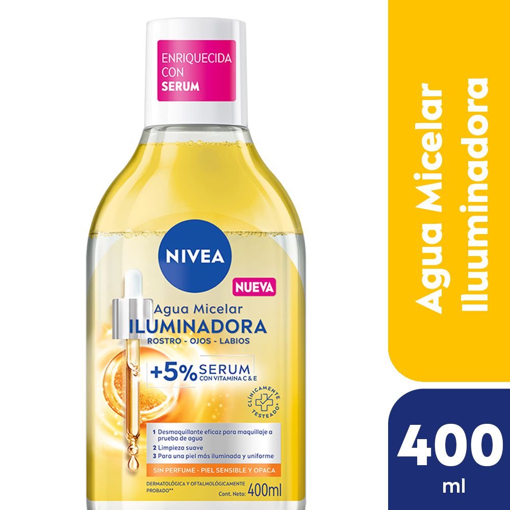 8133413 Nivea Agua Micelar Iluminadora Enriquecida Con Sérum Piel Sensible X 400 ML - Imagen de 1