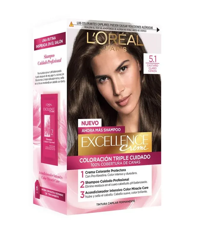 203233-800-auto Loreal Excellence Kit Coloracion 5.1 Castaño Claro Ceniza - Imagen de 1
