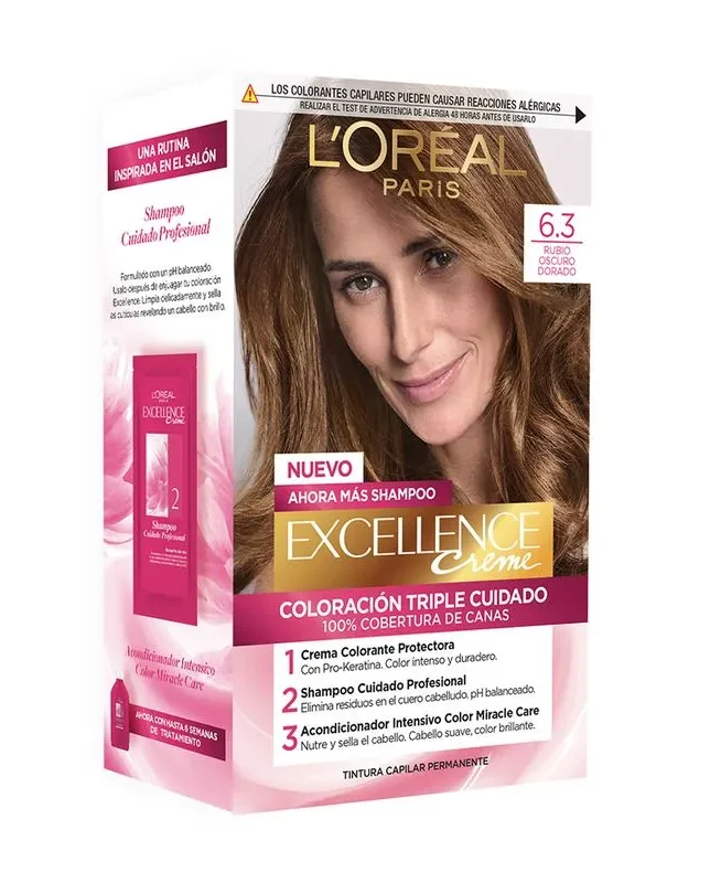 203268-800-auto Loreal Excellence Kit Coloracion 6.3 Rubio Oscuro Dorado - Imagen de 1
