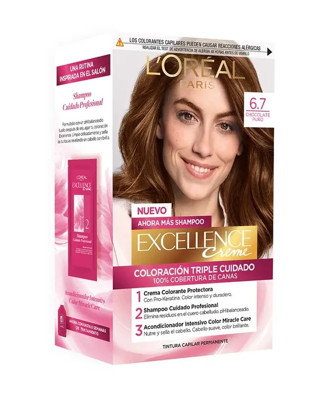 203289-800-auto Loreal Excellence Kit Coloracion 6.7 Chocolate Puro - Imagen de 1