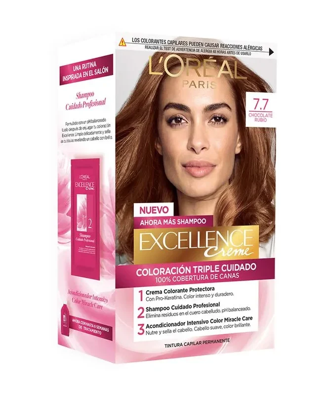 203317-800-auto Loreal Excellence Kit Coloracion 7.7 Chocolate Rubio - Imagen de 1