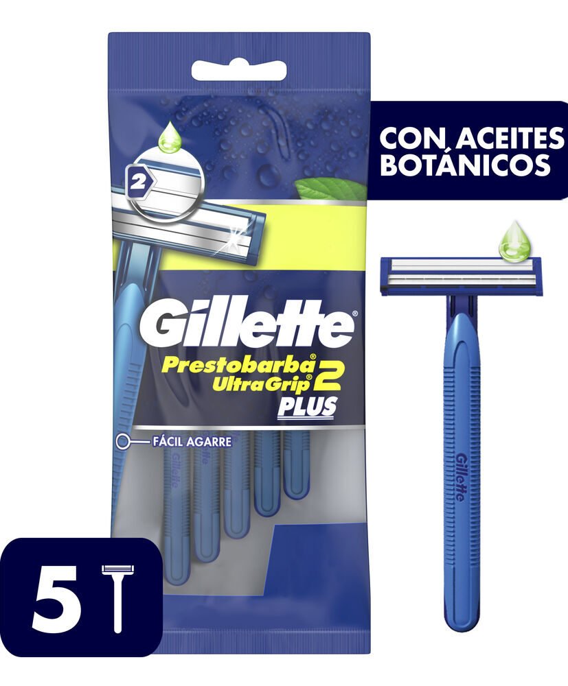 8030054 Gillette Prestobarba Ultragrip Plus 2 Descartable X 5 UN - Imagen de 1