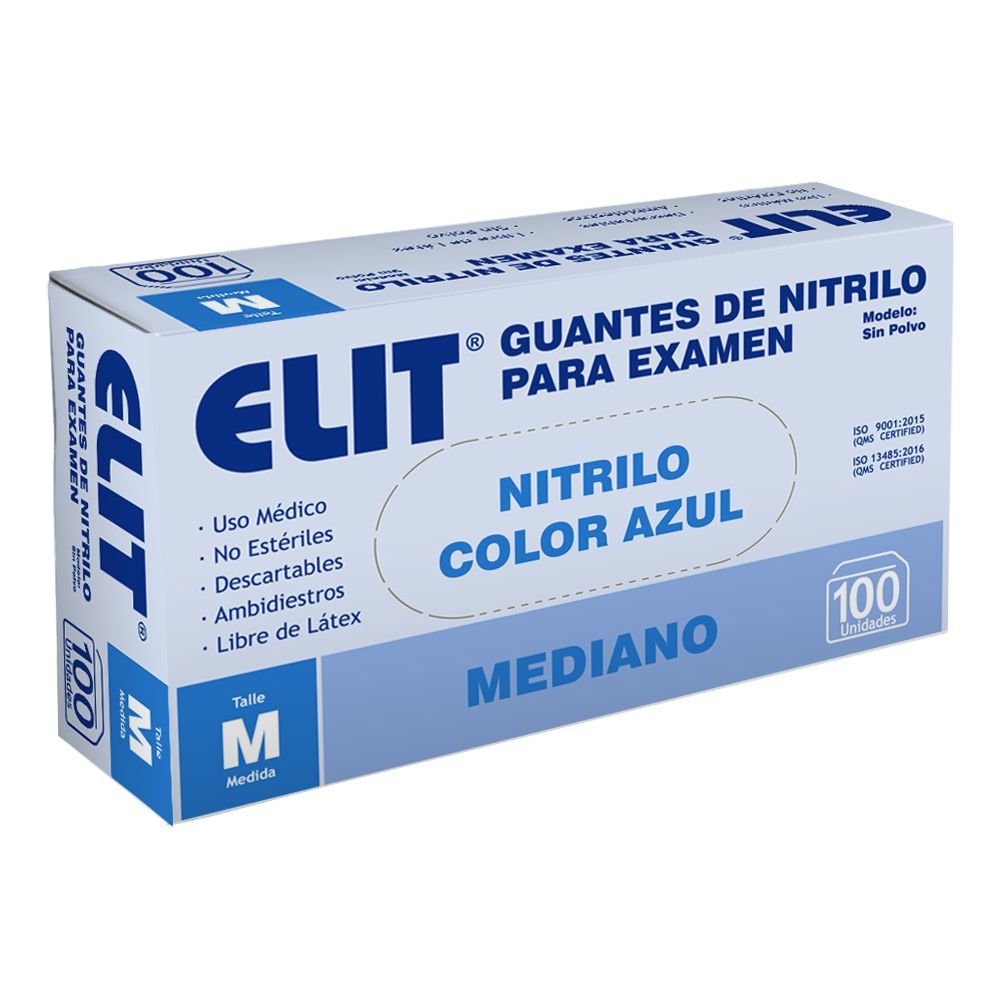 8036533 Elit Guantes Examen Nitrilo S/Polvo Mediano Azul X100 - Imagen de 1