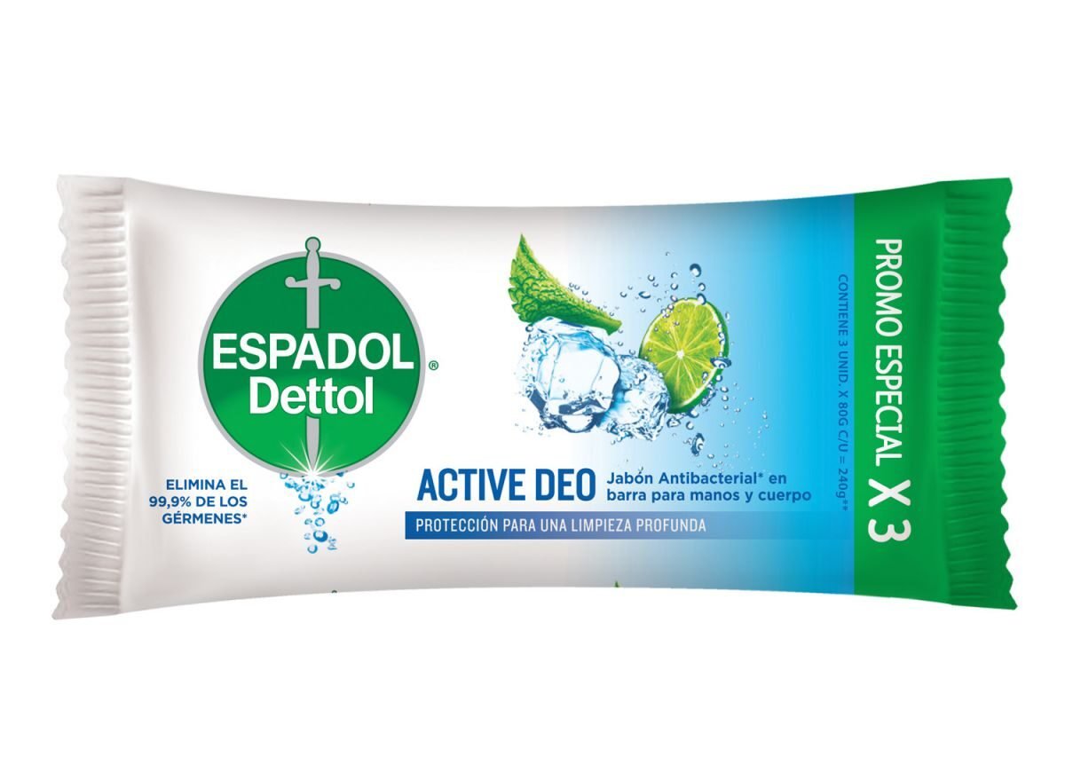 8114239 Espadol Jabón En Barra Dettol Active Deo X 80 G X 3 - Imagen de 1