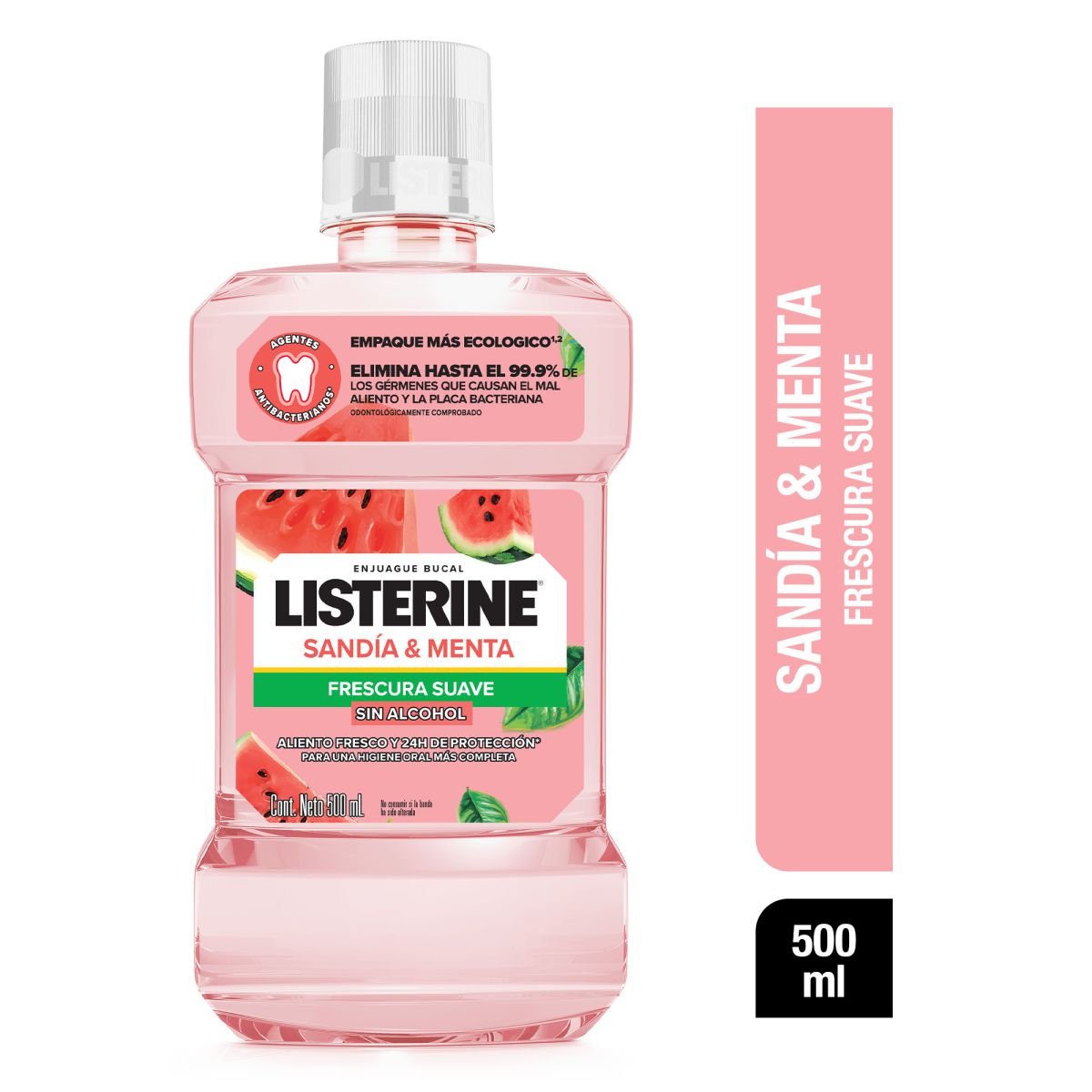 8138451 Listerine Enjuague Bucal Sandia Frescura Suave Sin Alcohol X 500 ML - Imagen de 1