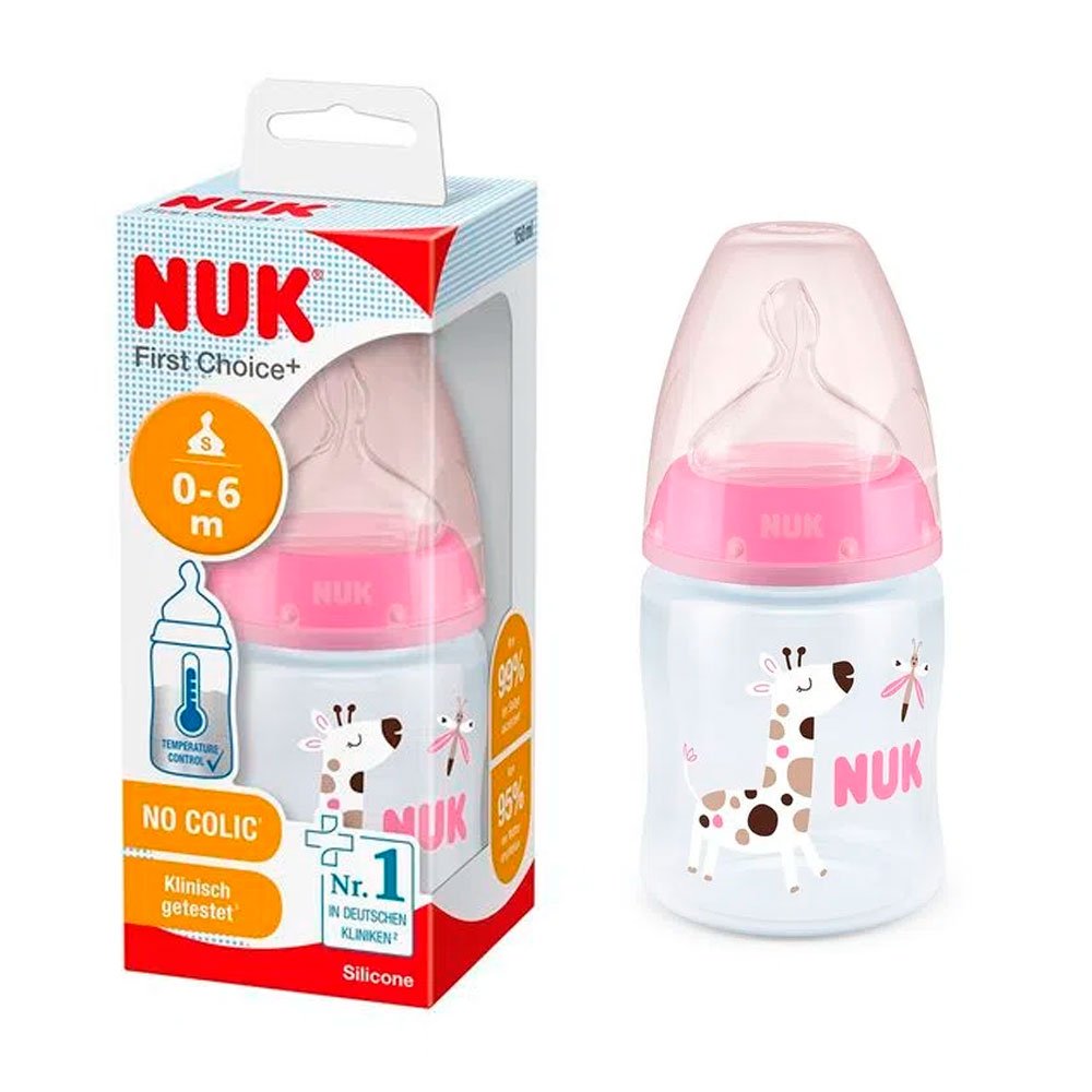 big_4008600407492 Nuk Mamadera First Choice Rosa Jirafa (0-6M) X150ML - Imagen de 1