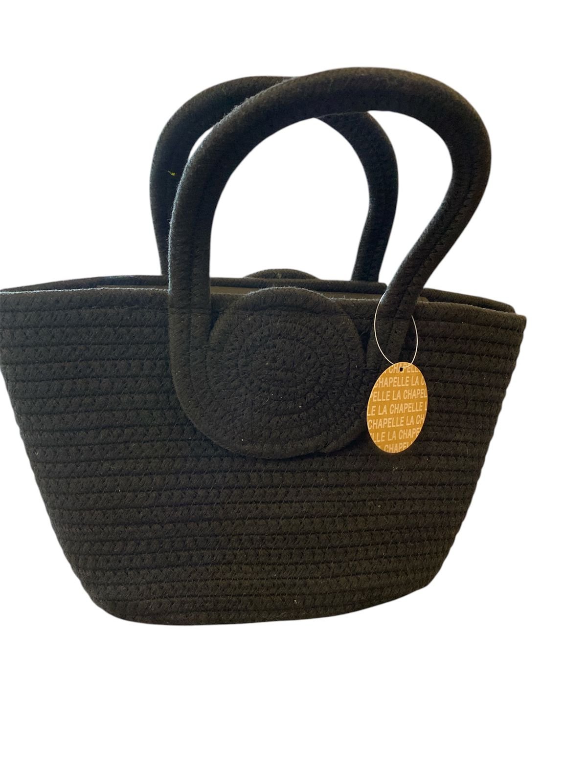 3457d81e-52e8-4d47-aa58-deabd944c075 Bolso tejido negro con asas circulares - Imagen de 1