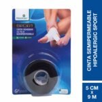 Sport Cinta Adhesiva de Tela Semipermeble Negra 5 CM X 9 M