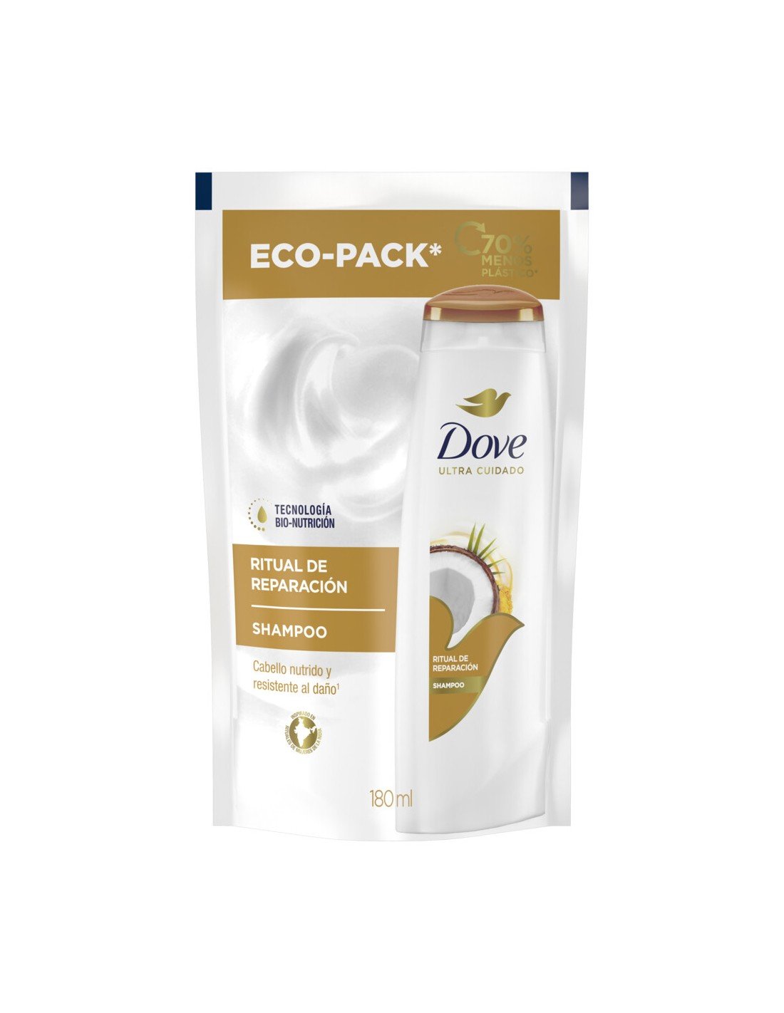 shdove-ritual-reparacion-dp-180cc Dove Shampoo Ritual de Reparación Coco Refil 180 ML - Imagen de 1
