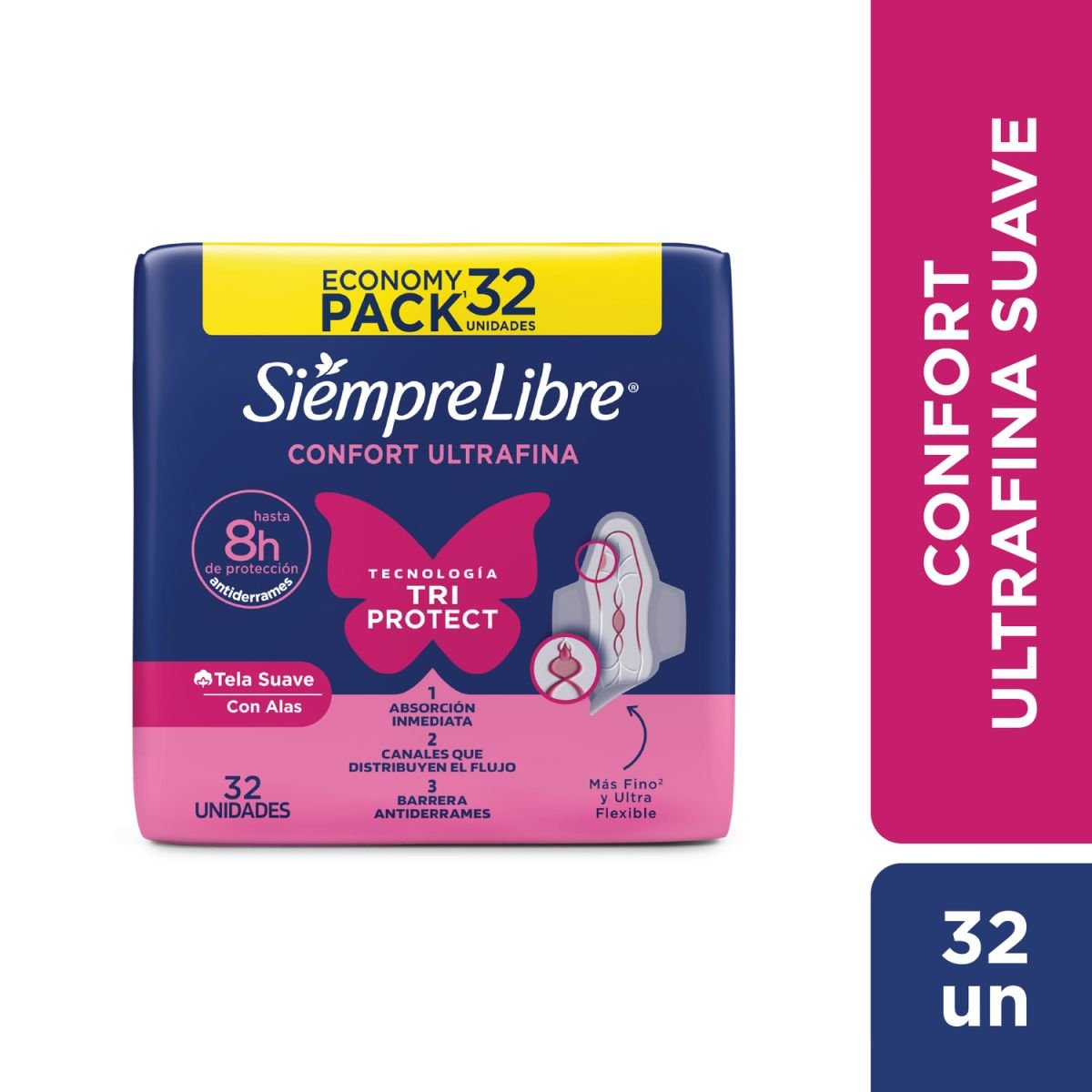 8021925 Siempre Libre Toallas Femeninas Ultrafina Suave C/Alas X 32 UN - Imagen de 1